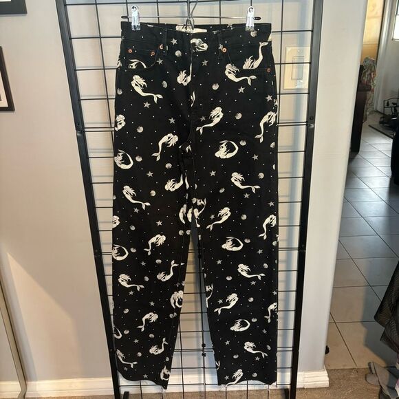 Zara The Trevor full length Off the Seas Black Jeans with White Mermaid Print - Picture 1 of 9